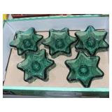 (5) VINTAGE GREEN STAR GLASS CANDLE HOLDERS