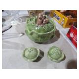 VINTAGE PTG CABBAGE BOWL & S & P SHAKERS