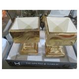 2 GOLD SWIRL FOOTED PLANTERS