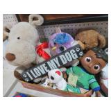 COLLECTION OF VINTAGE STUFFED ANIMALS & WOOD SIGN