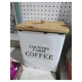 METAL COUNTRY FARM COFFEE CANISTER WITH WOOD LID
