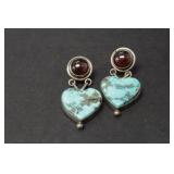 STERLING TURQUOISE & GARNET CABOCHON EARRINGS