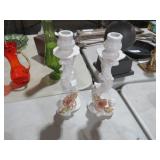 PAIR OF IRRIDESCENT CAPO DIMONTE STYLE CANDLE HOLD
