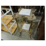 HEAVY BRASS ORNATE TIERED MARBLE TOP TABLE