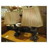 PAIR OF ORNATE BASED LAMPS WITH SHADES