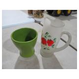HANDPAINTED FROSTED PITCHER & GREEN PLANTER