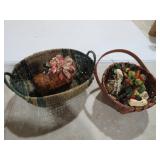 2 WICKER BASKETS WITH PLASTIC FRUIT,, MISC