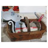 WICKER BASKET WITH ENAMEL POT, ADVERTISMENT, MISC