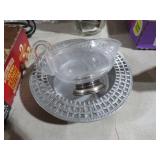 VINTAGE PEWTER BOWL AND GLASS CREAMER
