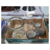COLLECTION OF SYRUP BOTTLE, COASTERS, STORAGE JAR