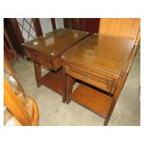 2 SOLID WOOD 1 DR MCM STYLE END TABLES