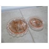 2 PC PINK DEPRESSION DIVIDED DISHES