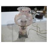 ANTIQUE HURRICANE TABLE LAMP WITH GLASS SHADE