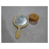 VTG HAND MIRROR & PLASTIC VANITY JAR