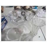 PRESSED GLASS COMPOTE & HOBNAIL STYLE GLASS VASE