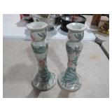 PAIR OF HANDPAINTED FLORAL CANDLE HOLDERS