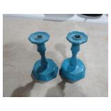 PAIR OF BLUE CERAMIC HOLDERS