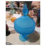 BLUE INDIANA SATIN PEDESTAL CANDY DISH