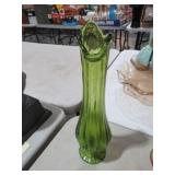 LE SMITH 12IN GREEN GLASS SWUNG VASE