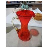 VINTAGE AMBERINA CRACKLE GLASS PITCHER