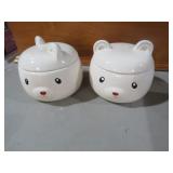 PAIR OF CERAMIC BEAR TRINKET BOXES