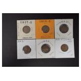 1917 S, 18 S, (4) 19 S LINCOLN WHEAT CENTS