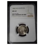 1883 NO CENTS LIBERTY V NICKEL NGC MS62
