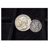 1941 P MERCURY DIME & 1952 D WASH. QUARTER 90%