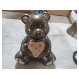 SILVER PLATE TEDDY BEAR COIN BANK