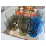 COLL. MID CENTURY AMBER /BLUE GOBLETS