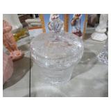 HEAVY GLASS ETCHED CANDY DISH W/ LID
