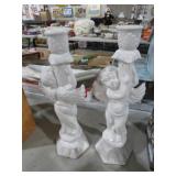 PAIR WHITE ANGEL CERAMIC CANDLESTANDS