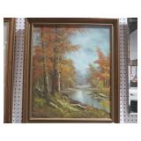 GOLD FRAMED ARTIST SIGNED LAKE SCENE PANTING