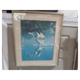 FRAMED ARTIST SIGNED SWAN ON LAKE PRINT