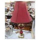 ANTIQUE CRANBERRY CUT GLASS TABLE LAMP