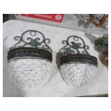 (2) METAL AND WOVEN WALL PLANTERS