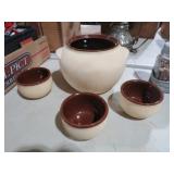 POTTERY BEAN POT WITH BOWLS