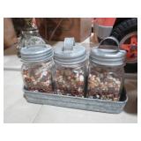 METAL GLASS JAR HOLDER WITH CONTENTS