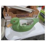 VINTAGE PAINTED GREEN CERAMIC DUCK PLANTER