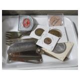 COLL OF TOKENS, SILVERPLATE FLATWARE, AND ETC