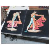 (2) MID CENTRUY VELVET PAINTING