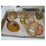 COLLECTION OF AMBER CARNIVAL GLASSWARE