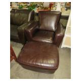 NATUZZI ITALIAN LEATHER ARMCHAIR WITH OTTOMAN