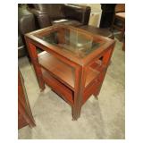 CHERRY TIERED GLASS PANEL TOP SIDE TABLE