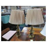 PAIR OF SOLID BRASS TABLE LAMPS WITH SHADES