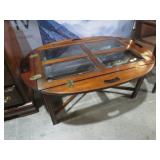 CHERRY FINISH BEVELED PANEL GLASS BUTLERS TABLE