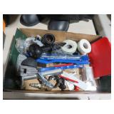 BOX OF MISC FILES,TOOLS,, BRUSHES