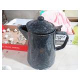 BLUE GRANITEWARE COFFEE POT