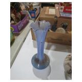 BLUE RUFFLED EDGE ART GLASS VASE