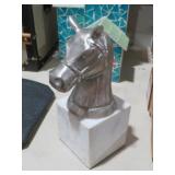 METAL HORSE MOUNTED ON MARBLE